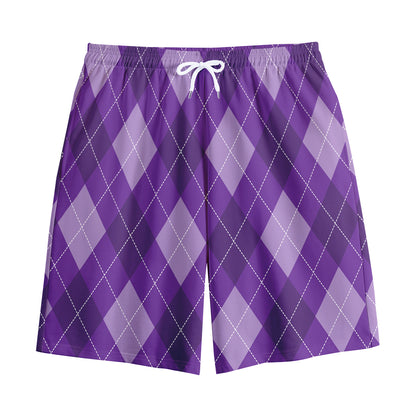 Purple Argyle Pattern Print Cotton Shorts