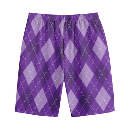 Purple Argyle Pattern Print Cotton Shorts