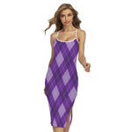 Purple Argyle Pattern Print Cross Back Cami Dress
