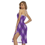 Purple Argyle Pattern Print Cross Back Cami Dress