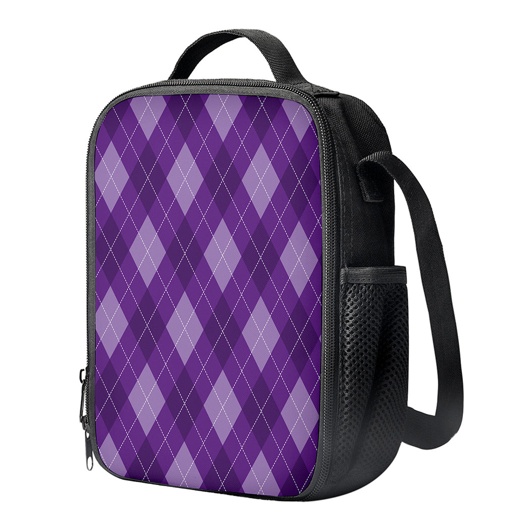 Purple Argyle Pattern Print Crossbody Lunch Bag