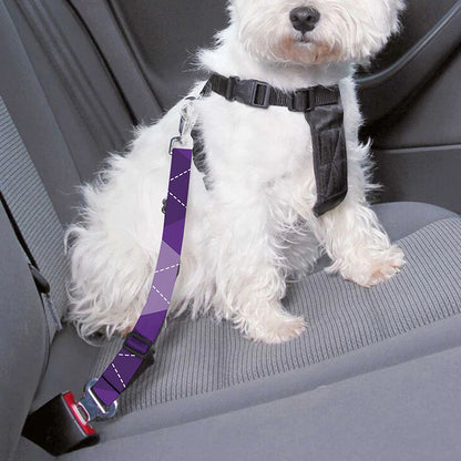 Purple Argyle Pattern Print Dog Seat Belt
