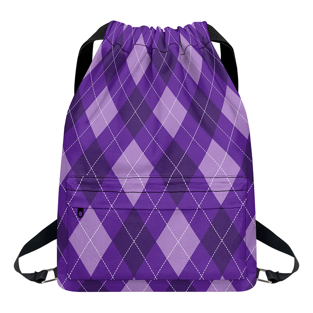 Purple Argyle Pattern Print Drawstring Backpack