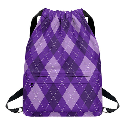 Purple Argyle Pattern Print Drawstring Backpack