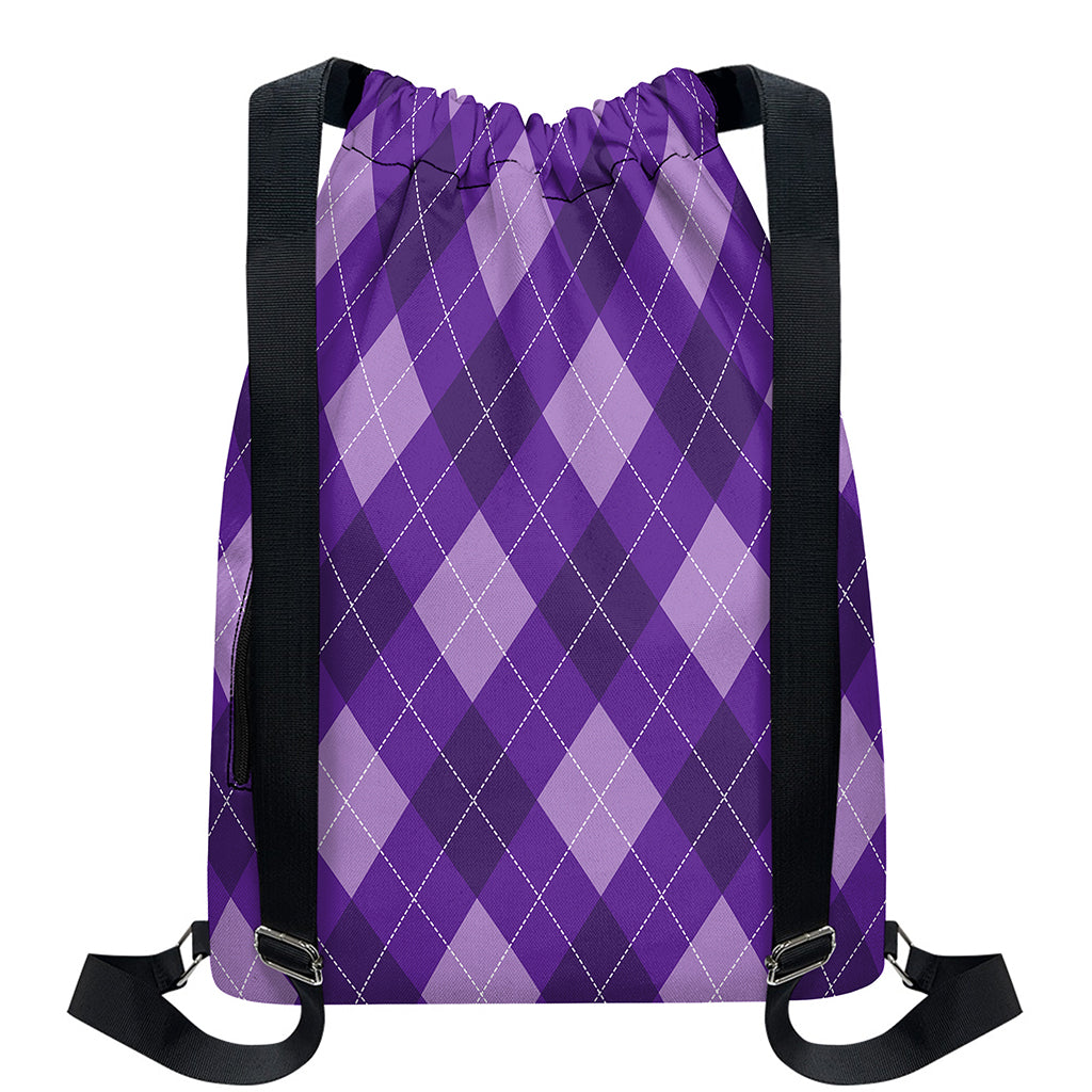 Purple Argyle Pattern Print Drawstring Backpack