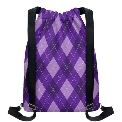Purple Argyle Pattern Print Drawstring Backpack