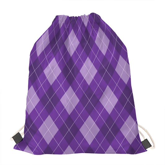 Purple Argyle Pattern Print Drawstring Bag