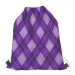 Purple Argyle Pattern Print Drawstring Bag