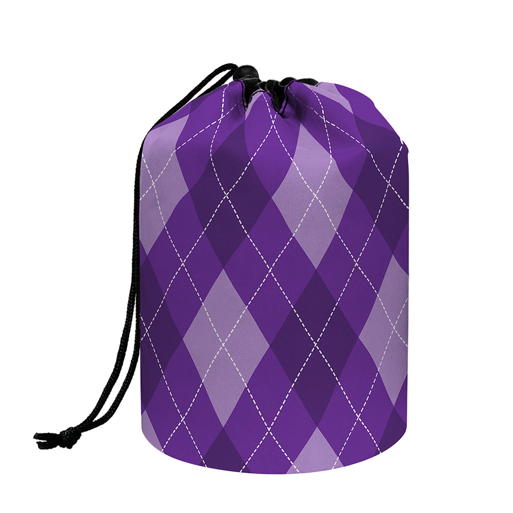 Purple Argyle Pattern Print Drawstring Makeup Bag
