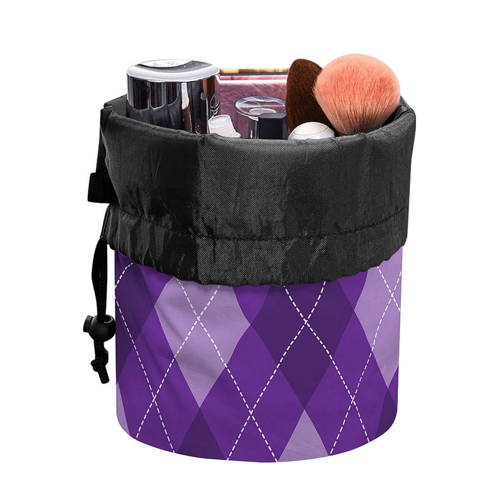 Purple Argyle Pattern Print Drawstring Makeup Bag