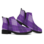 Purple Argyle Pattern Print Flat Ankle Boots