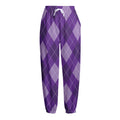 Purple Argyle Pattern Print Fleece Lined Knit Pants