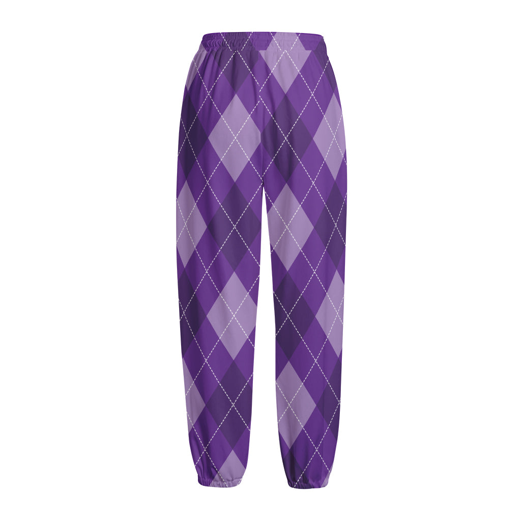 Purple Argyle Pattern Print Fleece Lined Knit Pants