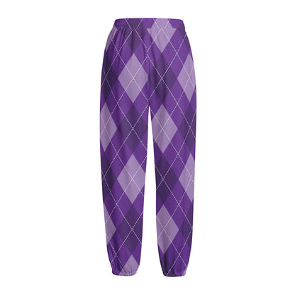 Purple Argyle Pattern Print Fleece Lined Knit Pants