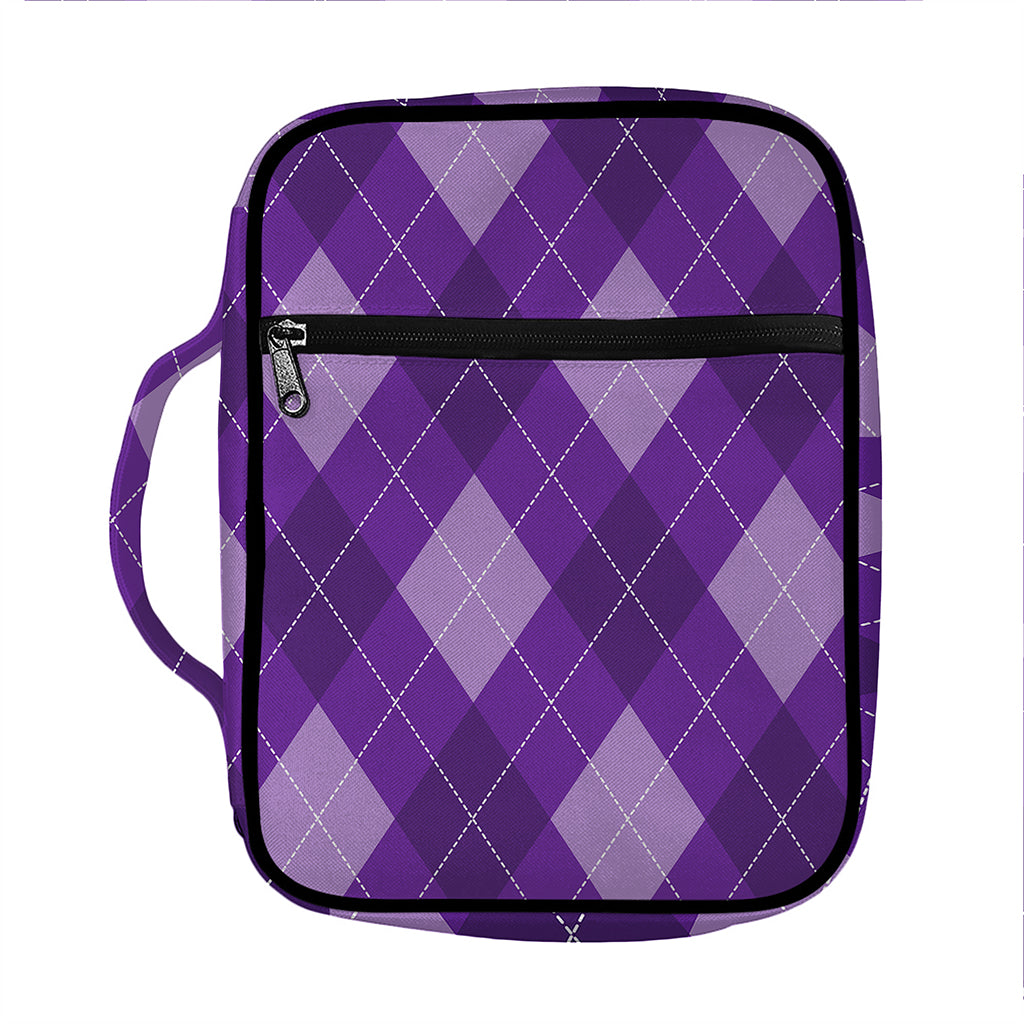 Purple Argyle Pattern Print Front Pocket Bible Bag