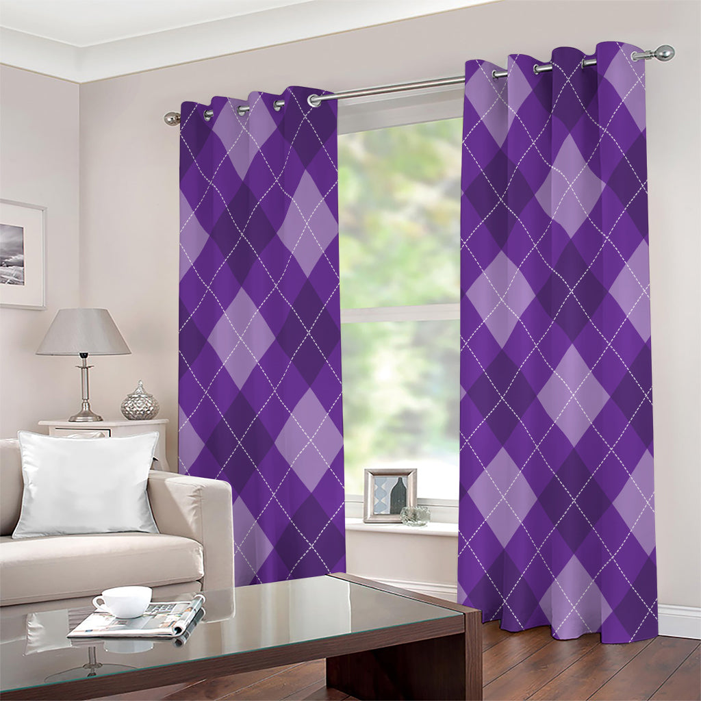 Purple Argyle Pattern Print Grommet Curtains