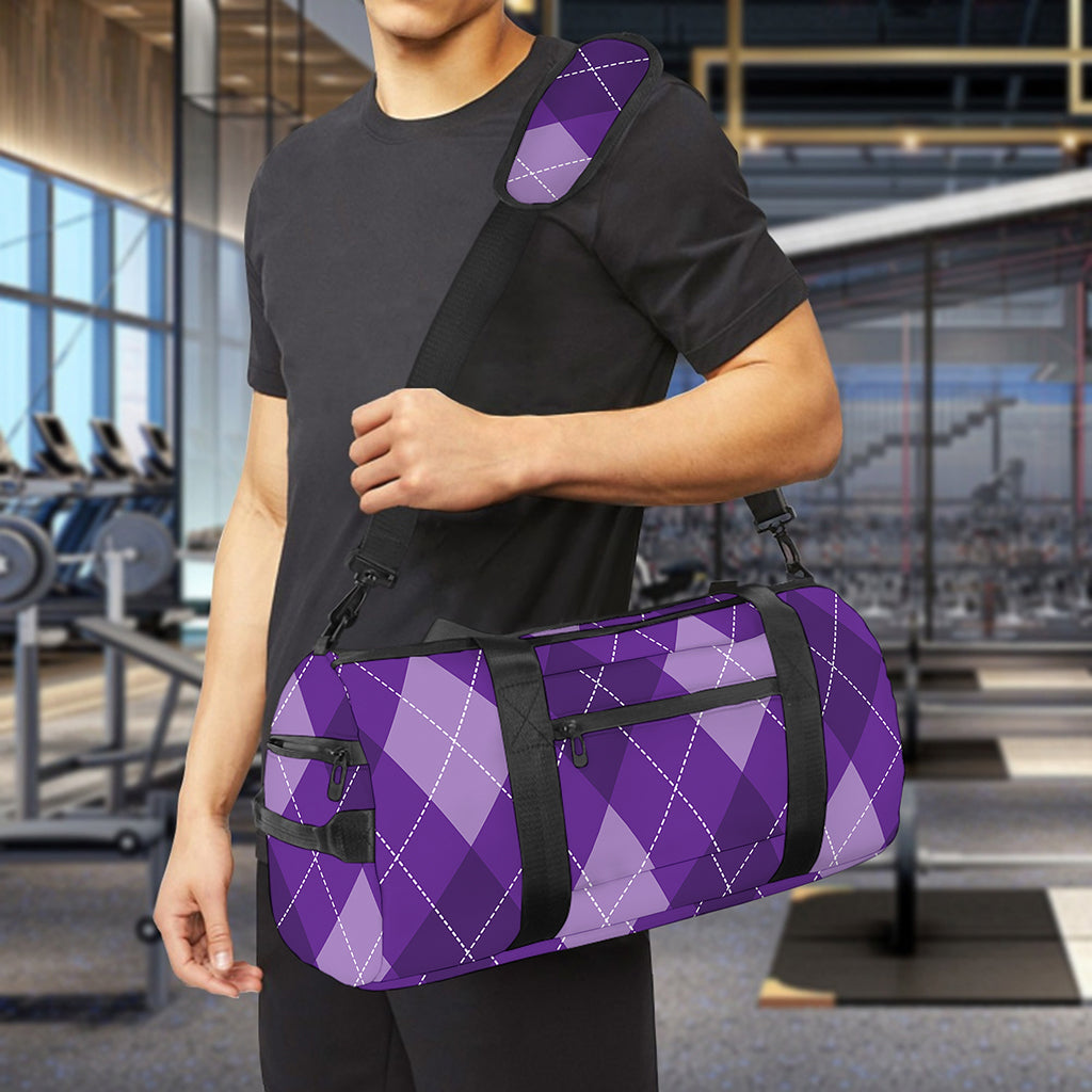 Purple Argyle Pattern Print Gym Bag