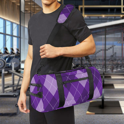 Purple Argyle Pattern Print Gym Bag
