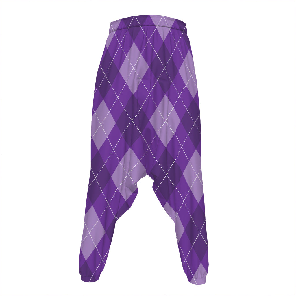 Purple Argyle Pattern Print Hammer Pants