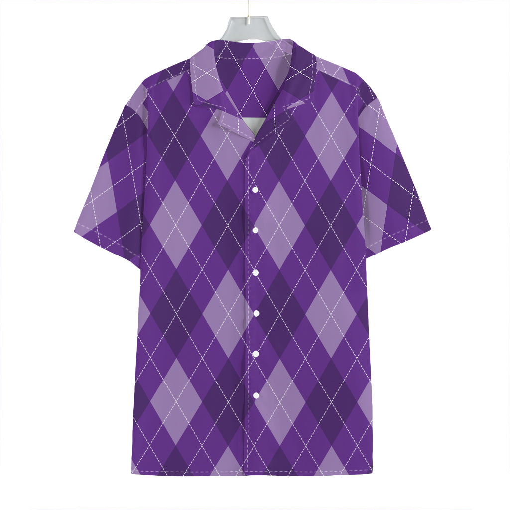 Purple Argyle Pattern Print Hawaiian Shirt