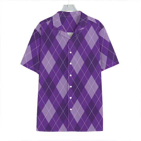 Purple Argyle Pattern Print Hawaiian Shirt