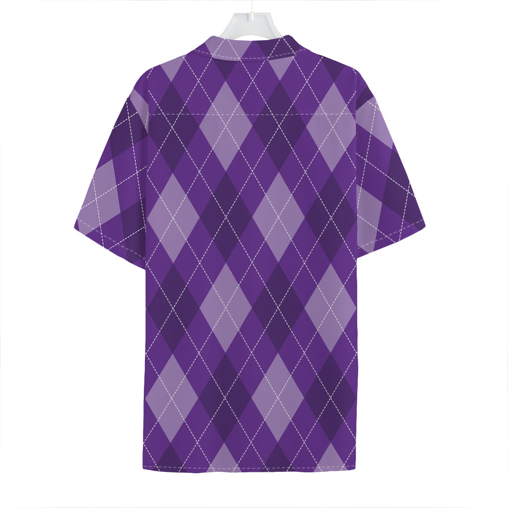 Purple Argyle Pattern Print Hawaiian Shirt