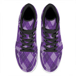 Purple Argyle Pattern Print High Top Leather Sneakers