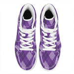 Purple Argyle Pattern Print High Top Leather Sneakers