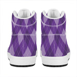 Purple Argyle Pattern Print High Top Leather Sneakers