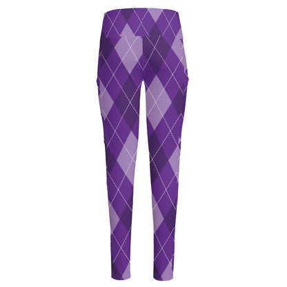 Purple Argyle Pattern Print High-Waisted Pocket Leggings