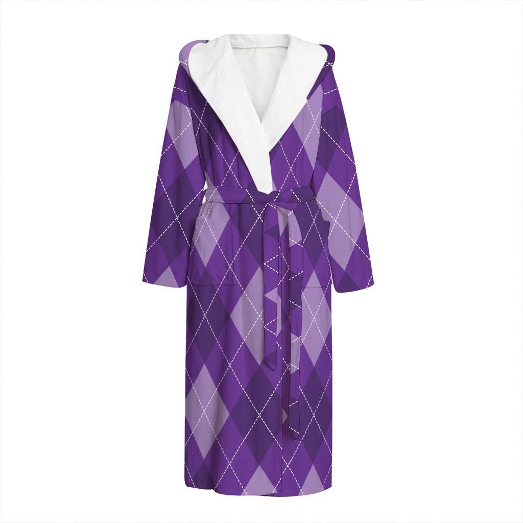 Purple Argyle Pattern Print Hooded Bathrobe