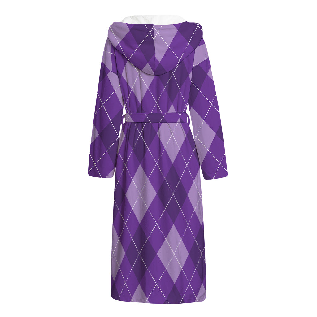 Purple Argyle Pattern Print Hooded Bathrobe