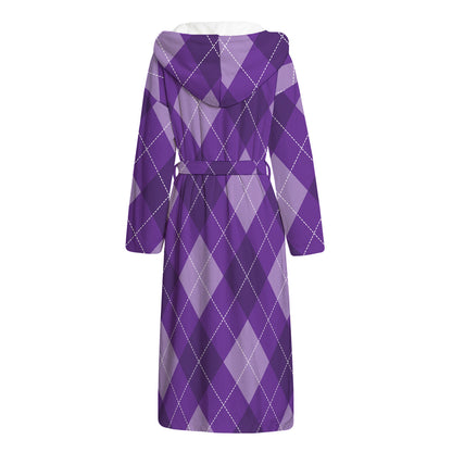 Purple Argyle Pattern Print Hooded Bathrobe
