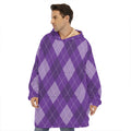 Purple Argyle Pattern Print Hoodie Blanket