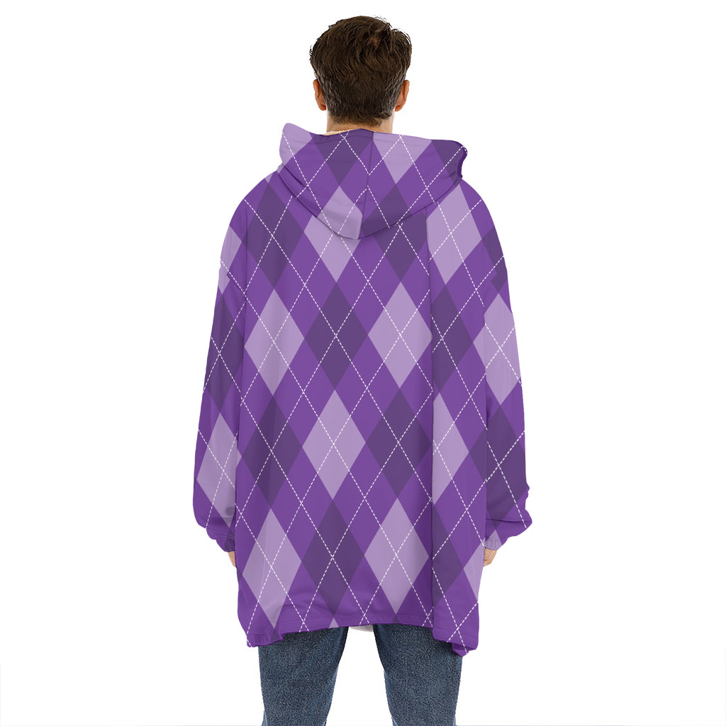 Purple Argyle Pattern Print Hoodie Blanket