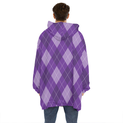 Purple Argyle Pattern Print Hoodie Blanket