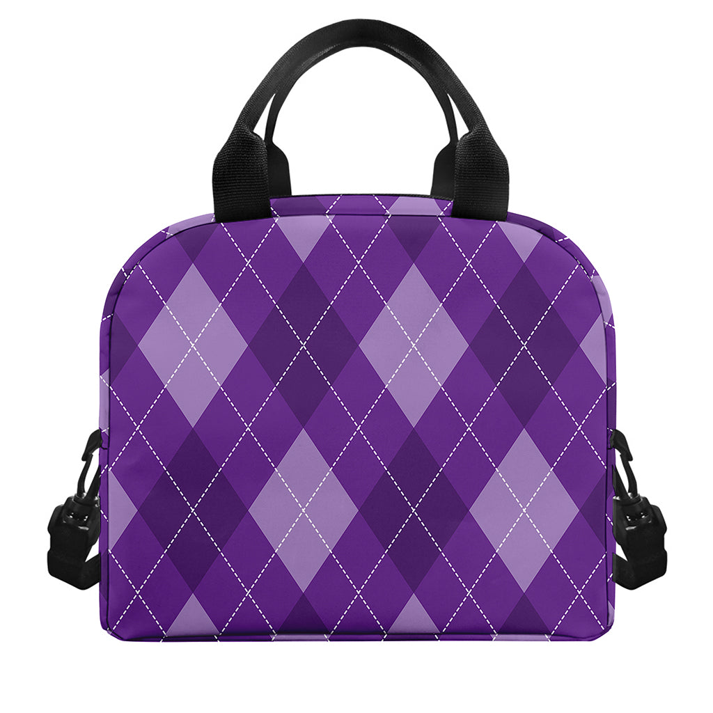Purple Argyle Pattern Print Insulated Lunch Bag