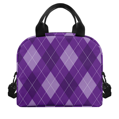 Purple Argyle Pattern Print Insulated Lunch Bag