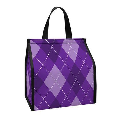 Purple Argyle Pattern Print Insulated Lunch Tote