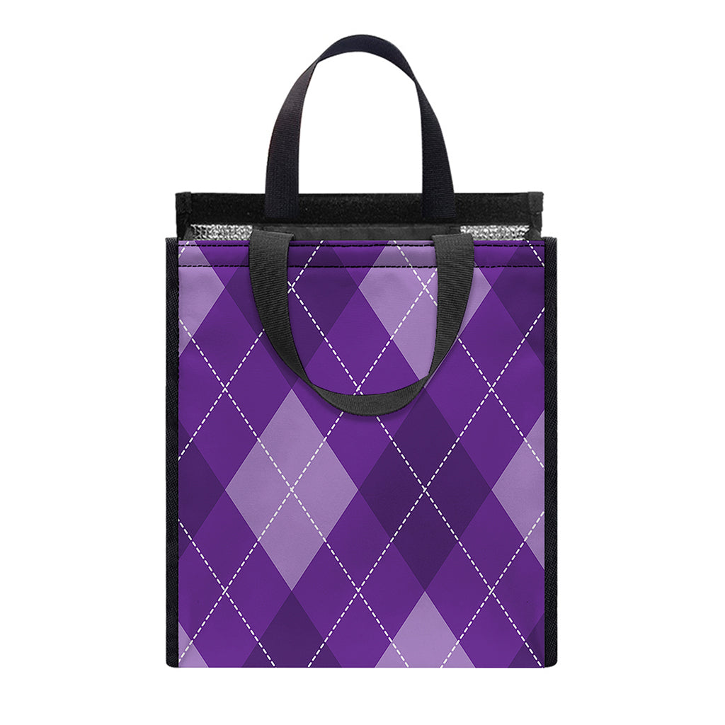 Purple Argyle Pattern Print Insulated Lunch Tote