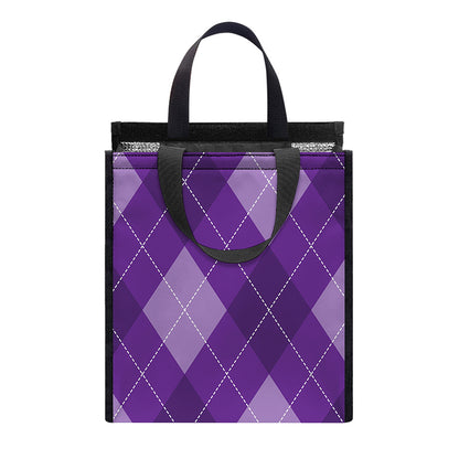 Purple Argyle Pattern Print Insulated Lunch Tote