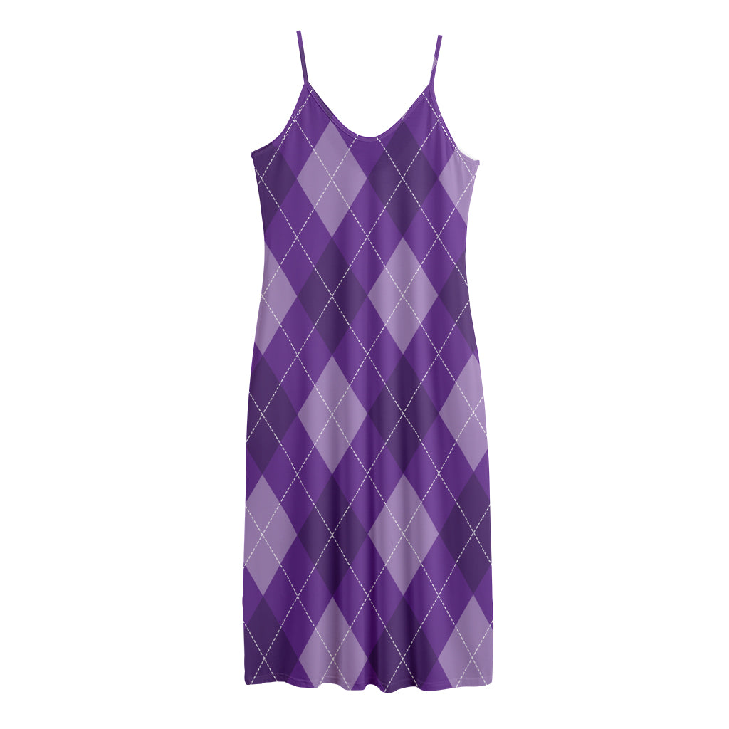 Purple Argyle Pattern Print Jersey Midi Cami Dress