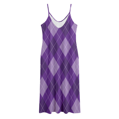 Purple Argyle Pattern Print Jersey Midi Cami Dress
