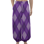 Purple Argyle Pattern Print Lantern Pants