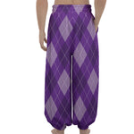 Purple Argyle Pattern Print Lantern Pants