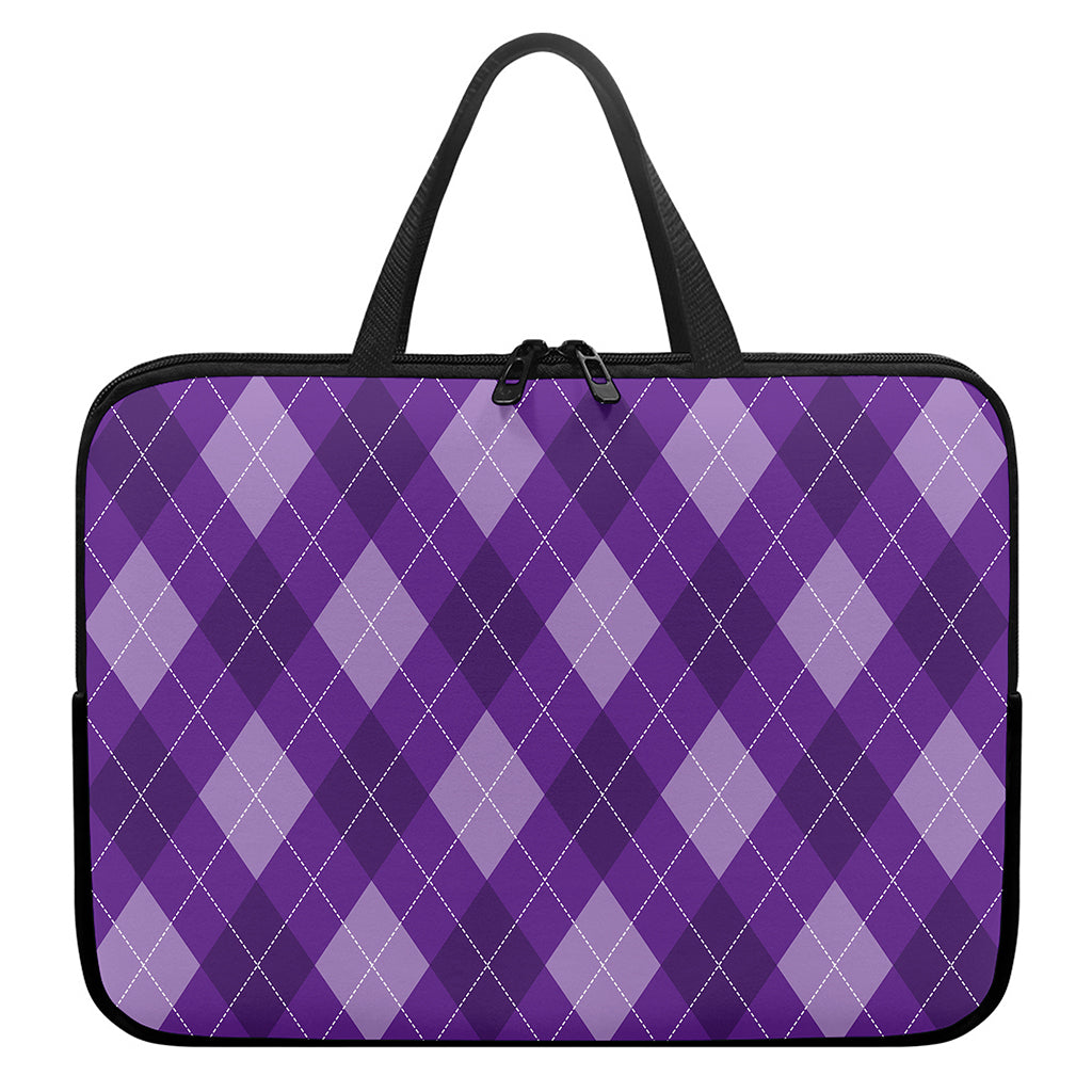 Purple Argyle Pattern Print Laptop Sleeve With Handle