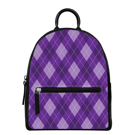 Purple Argyle Pattern Print Leather Backpack