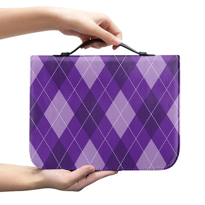 Purple Argyle Pattern Print Leather Bible Cover