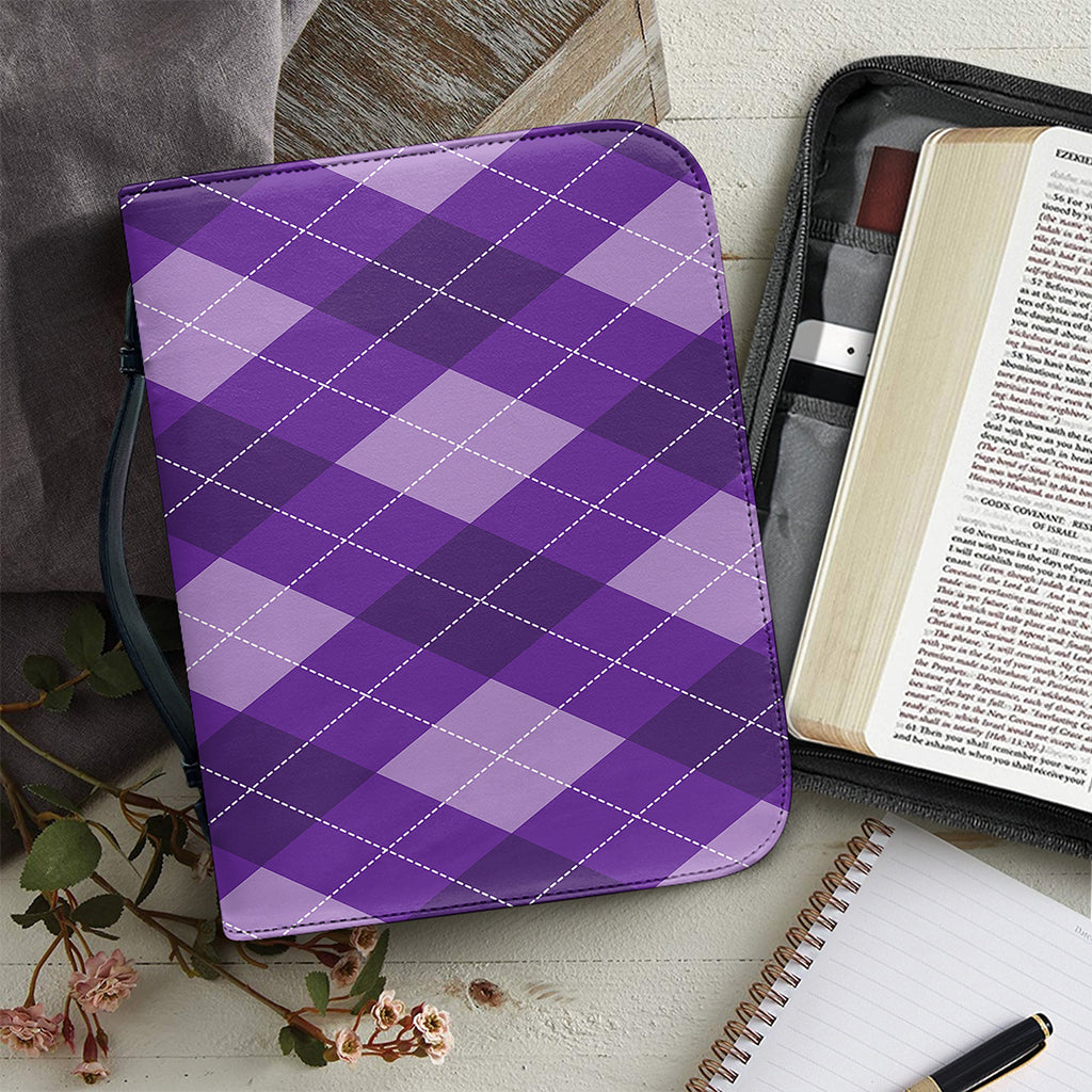 Purple Argyle Pattern Print Leather Bible Cover