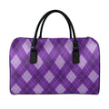 Purple Argyle Pattern Print Leather Duffel Bag